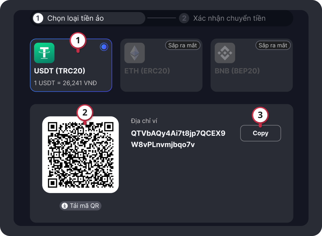 deposit crypto instruct step 1