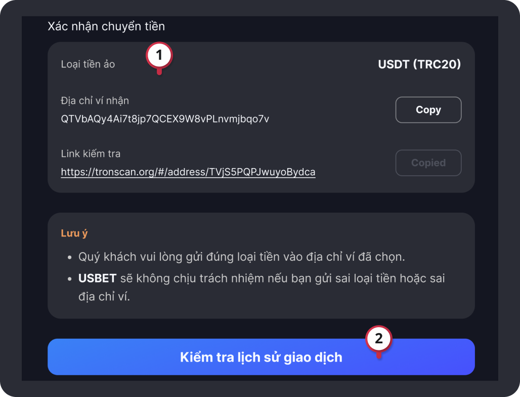 deposit crypto instruct step 2